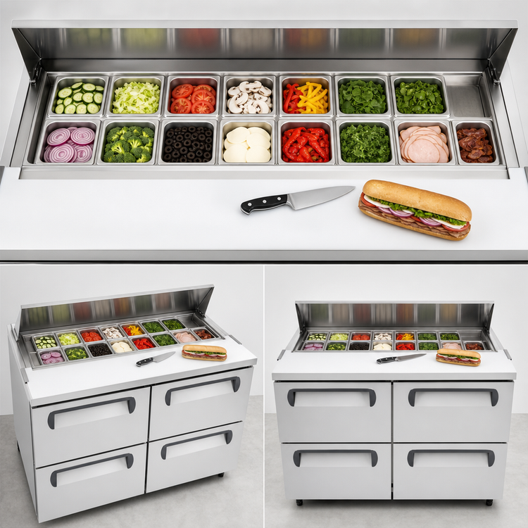 Product image #4 for Migali 60-1/4-Inch Stainless Steel Refrigerated Sandwich Prep Table with Drawers, 16 1/6-Pan Capacity