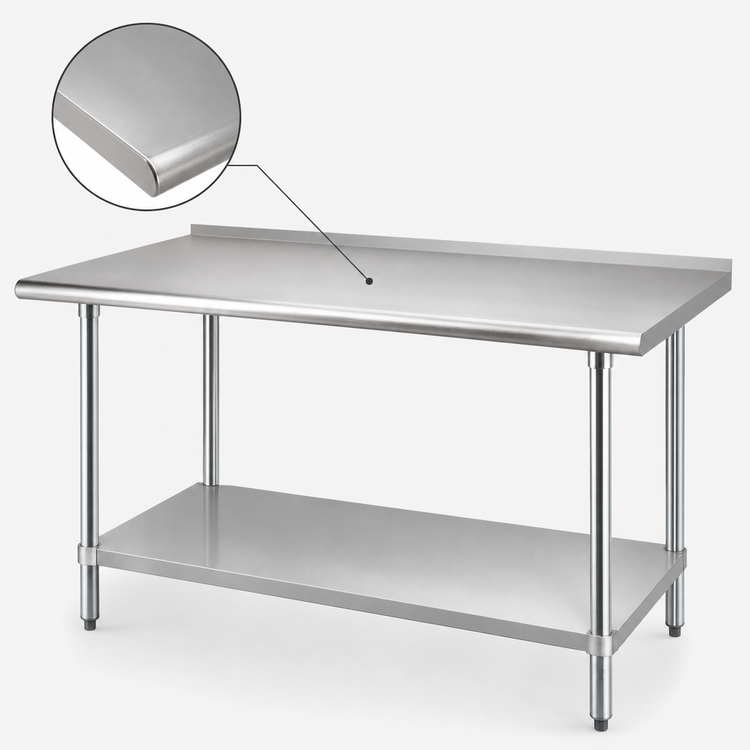 Product image #3 for Advance Tabco 72-Inch x 30-Inch 16-Gauge 430 Stainless Steel Work Table with 1-1/2-Inch Rear Up-Turn and Adjustable Undershelf