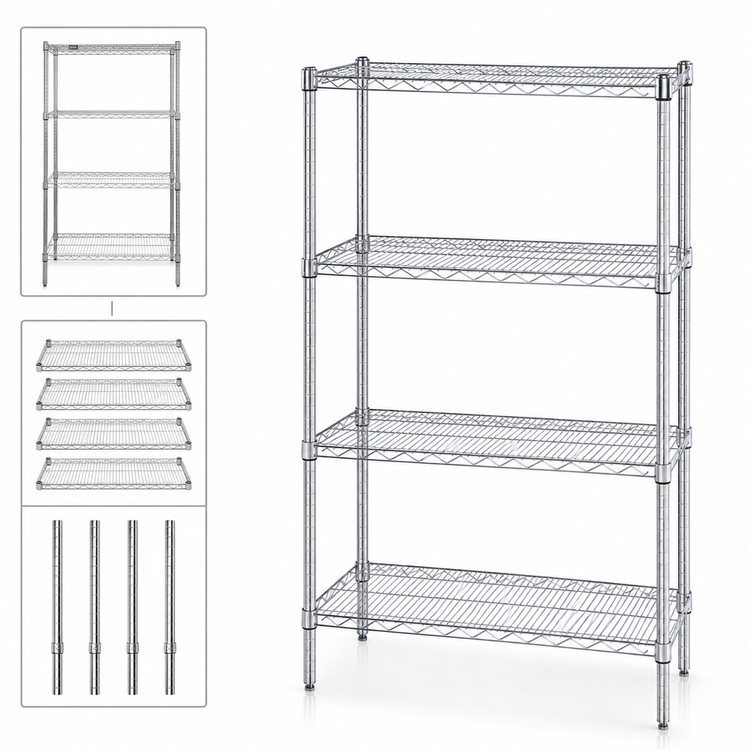 Product image #3 for Quantum Wire Shelving Starter Kit, 24"W x 14"D x 54"H, Chrome Plated, Stationary