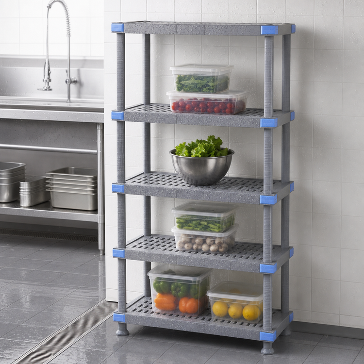 Product image #3 for Millenia Stationary Starter Polymer Shelving Unit with 5 Open Grid Shelves, Gray, 54 x 21 x 74 Inches