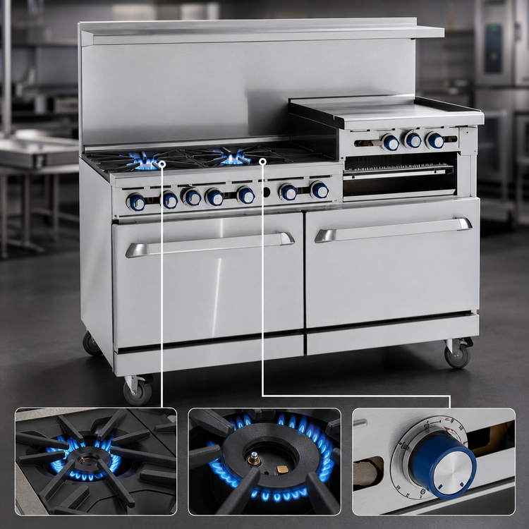 Product image #3 for Imperial Pro Series 60-Inch Gas Restaurant Range with 2 Open Burners, 48-Inch Griddle, Convection Oven, and Standard Oven