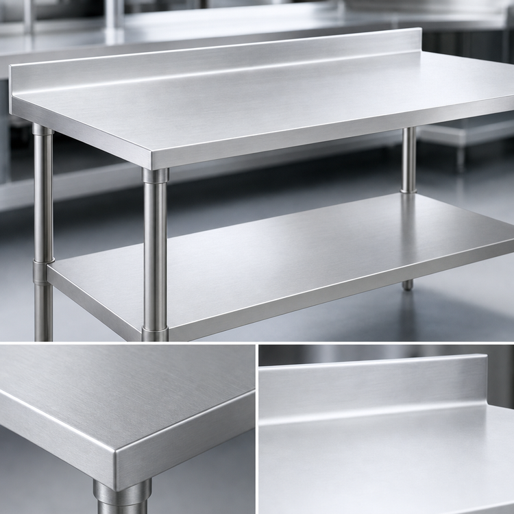 Product image #3 for Eagle Group Deluxe Series 16-Gauge 300 Series Stainless Steel Work Table with 4-1/2-Inch Backsplash and Adjustable Undershelf, 48 x 24 Inches