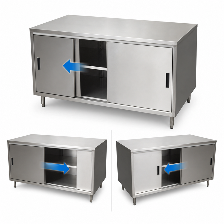 Product image #3 for BK Resources Dual Access Stainless Steel Chef Table Cabinet Base with Sliding Doors, 60 x 30 Inches