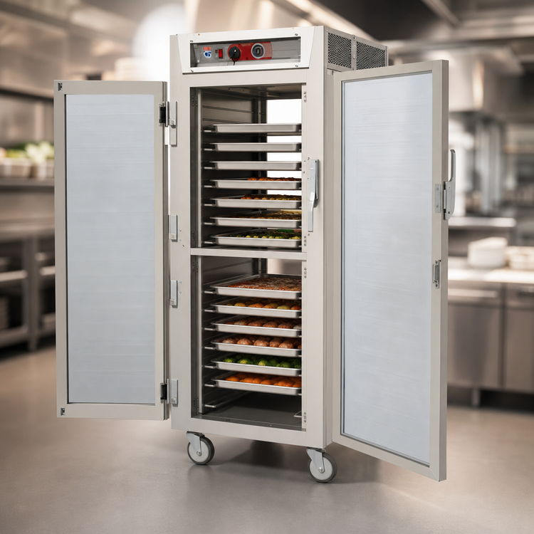Product image #3 for Metro C5 6 Series Mobile Full-Height Pass-Thru Heated Holding Cabinet with Dutch Double-Pane Tempered Glass Doors, 34 Pan Capacity, 120V