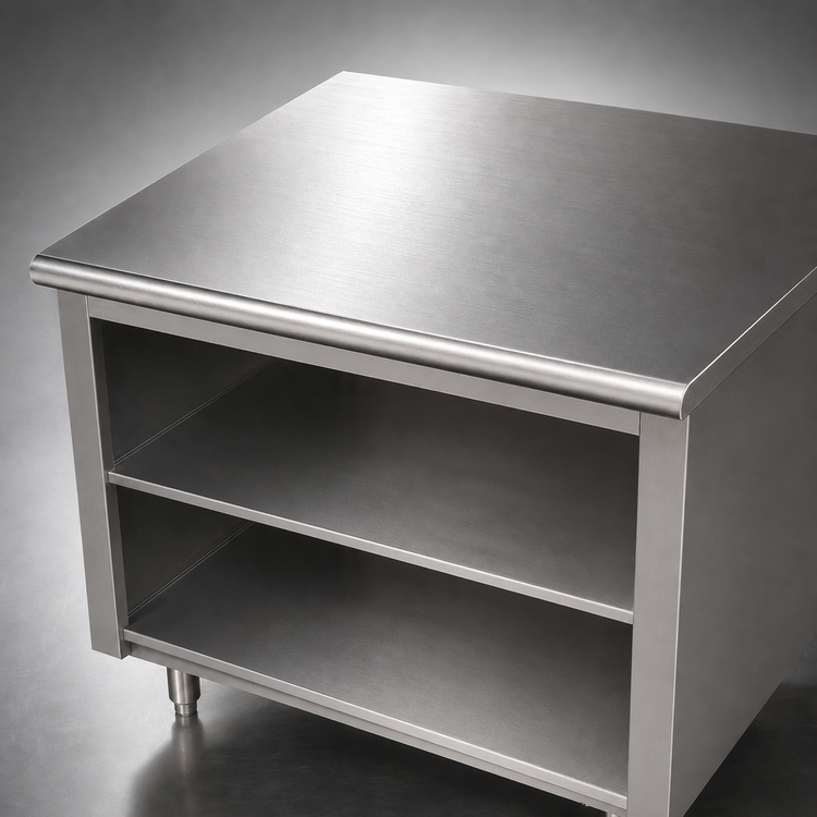 Product image #3 for Advance Tabco 108" x 36" 14-Gauge 304 Stainless Steel Work Table with Open Front Cabinet Base and Mid-Shelf