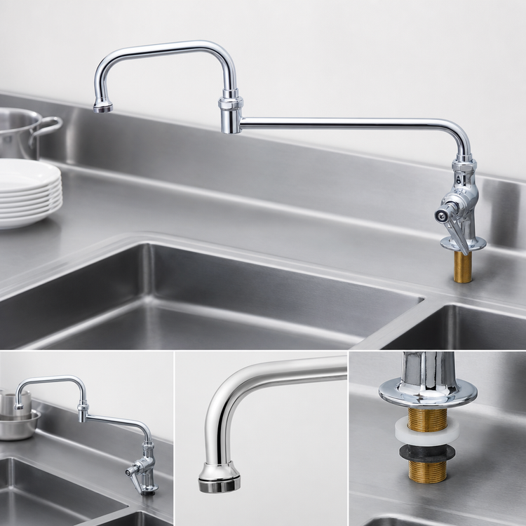 Product image #3 for T&S Brass Single Pantry Deck-Mount Faucet with 12-Inch Double Joint Swing Nozzle
