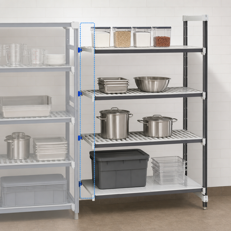 Product image #3 for Cambro Camshelving Elements XTRA 21" x 54" x 84" 4-Tier Stationary Add-On Polymer Shelving Unit