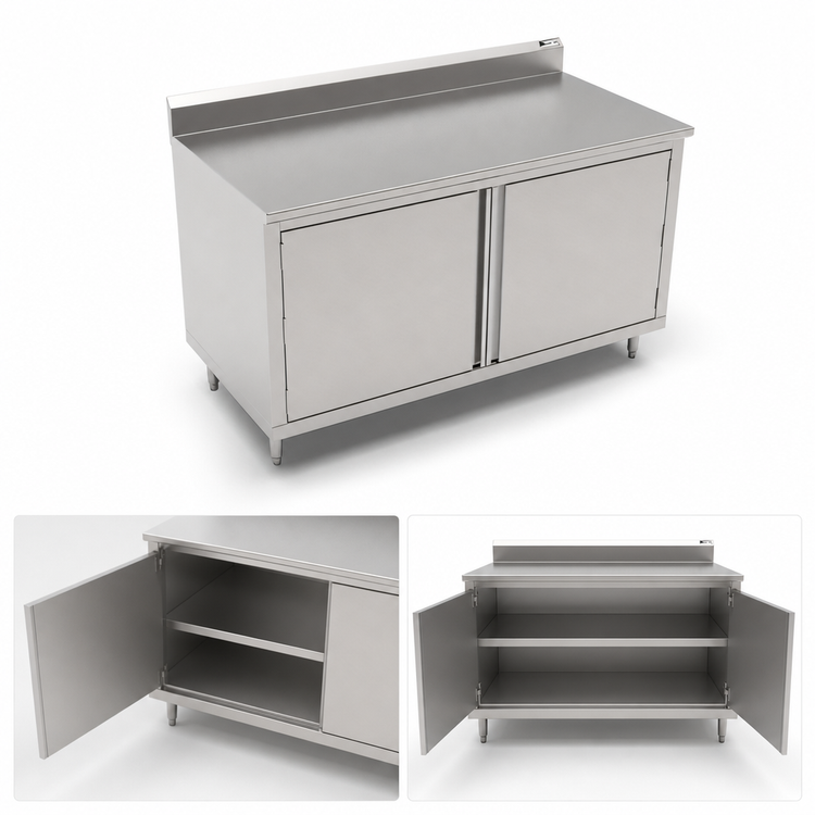 Product image #3 for John Boos Enclosed Stainless Steel Work Table with Cabinet Base and Hinged Doors, 36 x 24 Inches, 5-Inch Backsplash