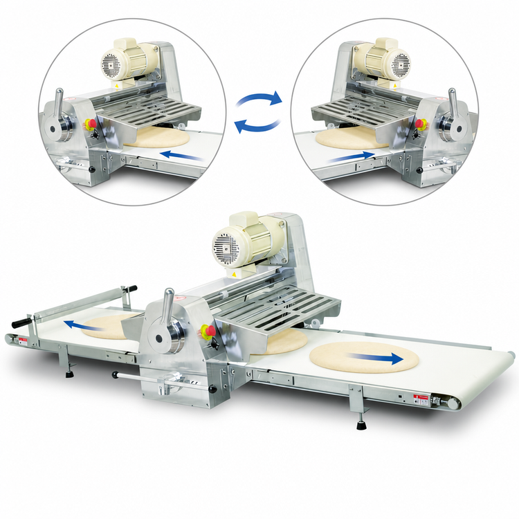 Product image #3 for Omcan Stainless Steel Countertop Reversible Dough Sheeter with 20.5-Inch Steel Rollers, 220V, 1-Phase