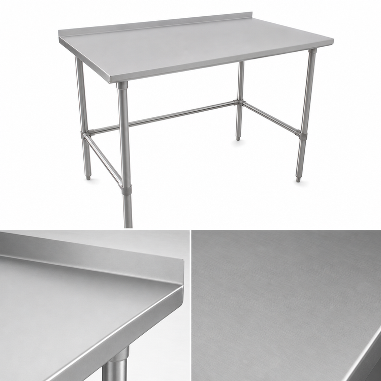 Product image #3 for John Boos Stallion 120"W x 36"D Stainless Steel Work Table with 1-1/2" Rear Up-Turn