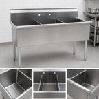 Thumbnail image #3 for Eagle Group 2136-3-16/4 3-Compartment Square-Corner Utility Sink, 37-3/8"W x 25"D, 16-Gauge 430 Stainless Steel, No Drainboards