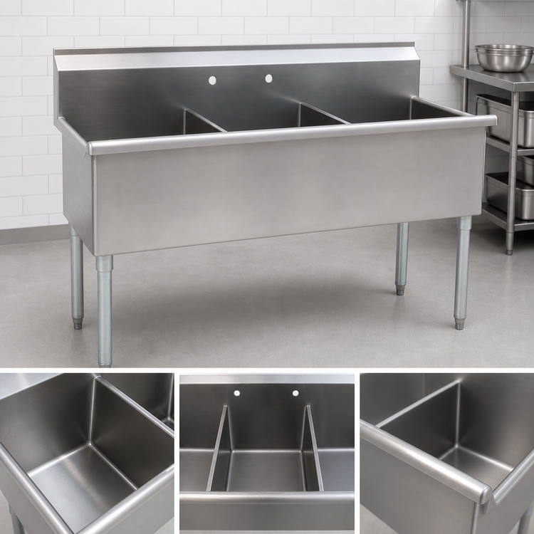 Product image #3 for Eagle Group 3-Compartment Square-Corner Utility Sink, 37-3/8 Inch W x 25 Inch D, 16 Gauge 430 Stainless Steel