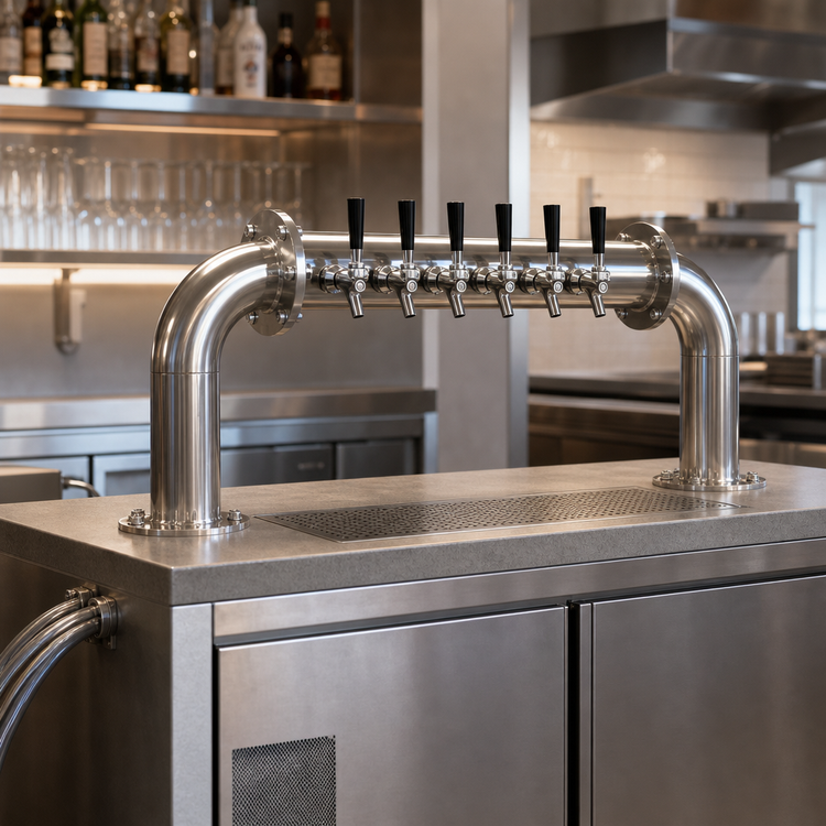 Product image #3 for Perlick 4066-6L Countertop Pass-Thru Glycol-Cooled Brew Pipe Draft Beer Tower, 6 Faucets, Polished Chrome