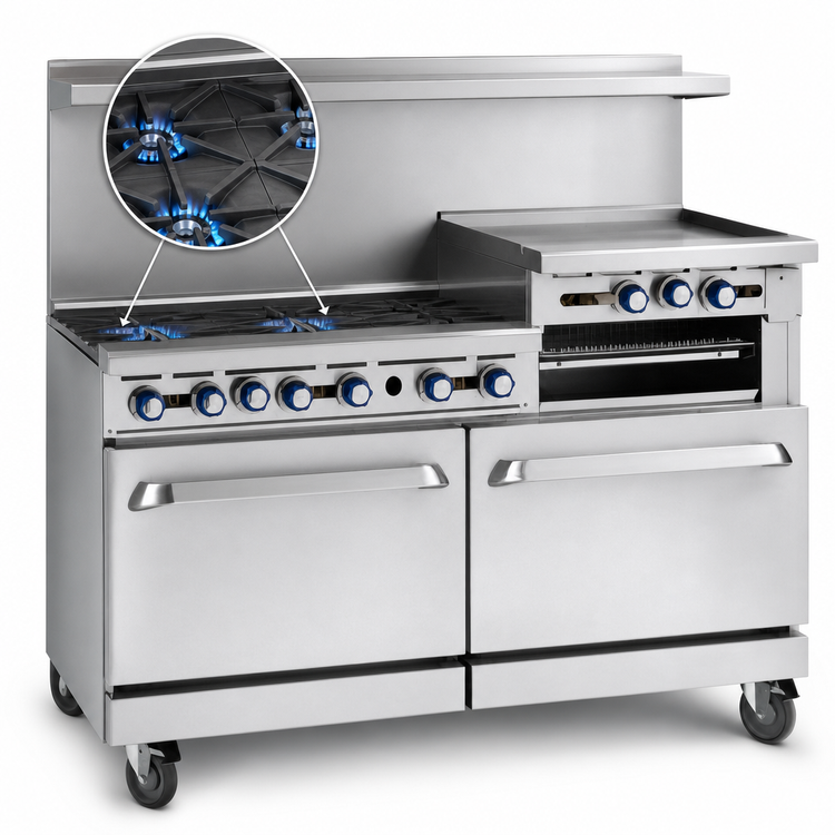 Product image #3 for Imperial Pro Series 60 Inch Gas Restaurant Range with 2 Open Burners, 48 Inch Griddle, and 2 Standard Ovens