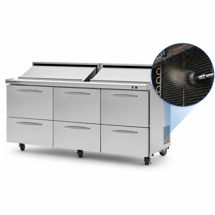 Product image #3 for Turbo Air PRO Series 72-5/8 Inch Three-Section Sandwich/Salad Prep Table with 6 Drawers and Rear-Mounted Self-Contained Refrigeration