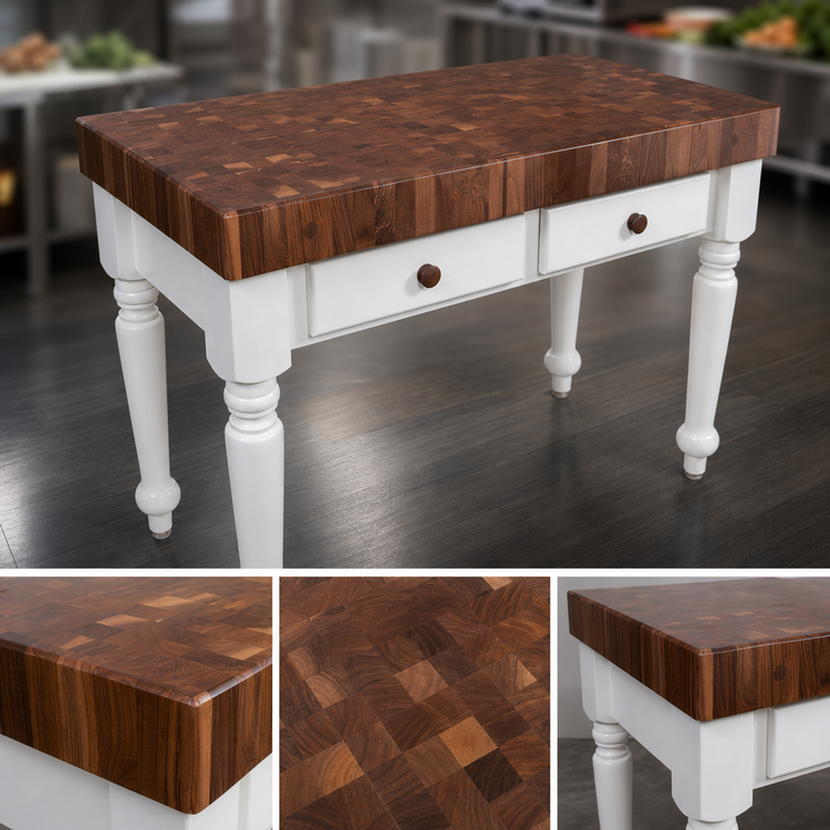 Product image #3 for American Heritage Rustica 48-Inch x 24-Inch End Grain Walnut Butcher Block Work Table with 2 Drawers, 4-Inch Thick Top