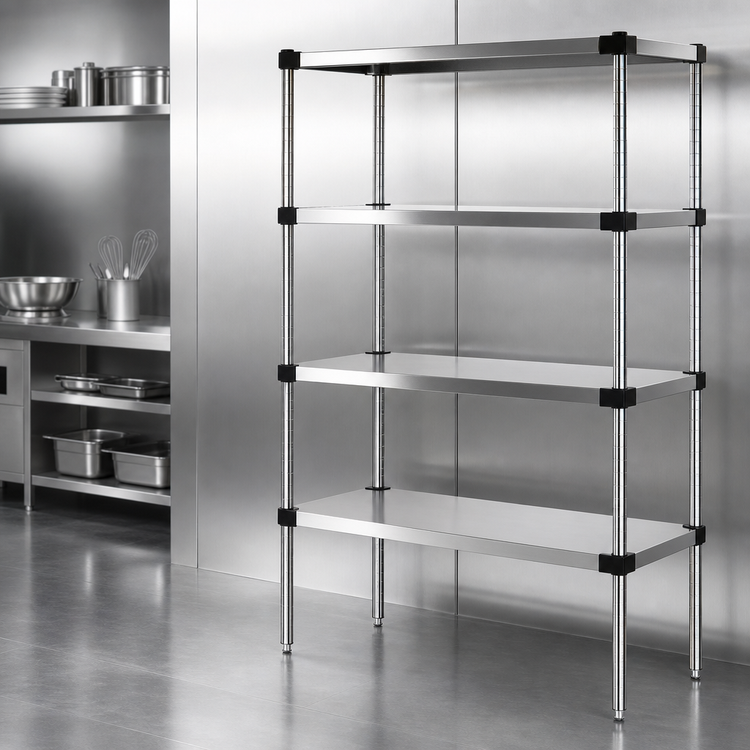 Product image #3 for Quantum 48-Inch Wide x 14-Inch Deep x 63-Inch High Solid Stainless Steel Shelving Starter Kit with 5 Shelves