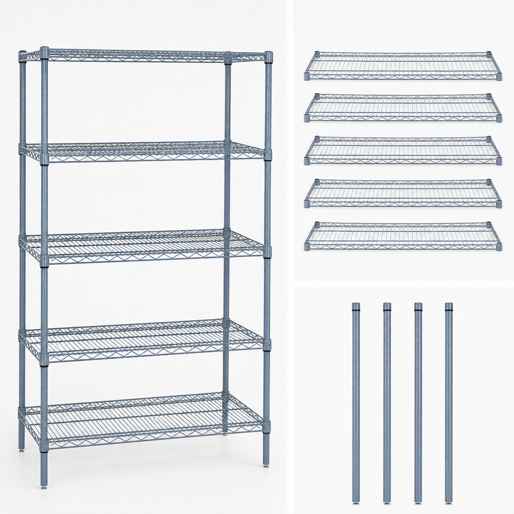 Product image #3 for Quantum Stationary Gray Epoxy Wire Shelving Starter Kit, 60 x 21 x 54 Inches, 5 Shelves