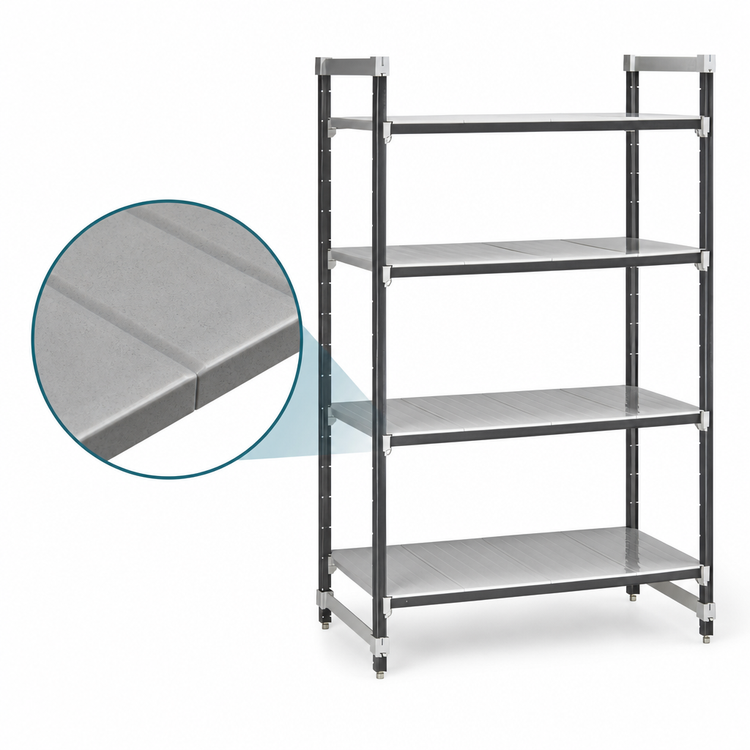 Product image #3 for Cambro Camshelving Elements XTRA 4-Shelf Stationary Starter Unit, 18 x 60 x 84 Inch, Solid Polymer Shelving, Speckled Gray