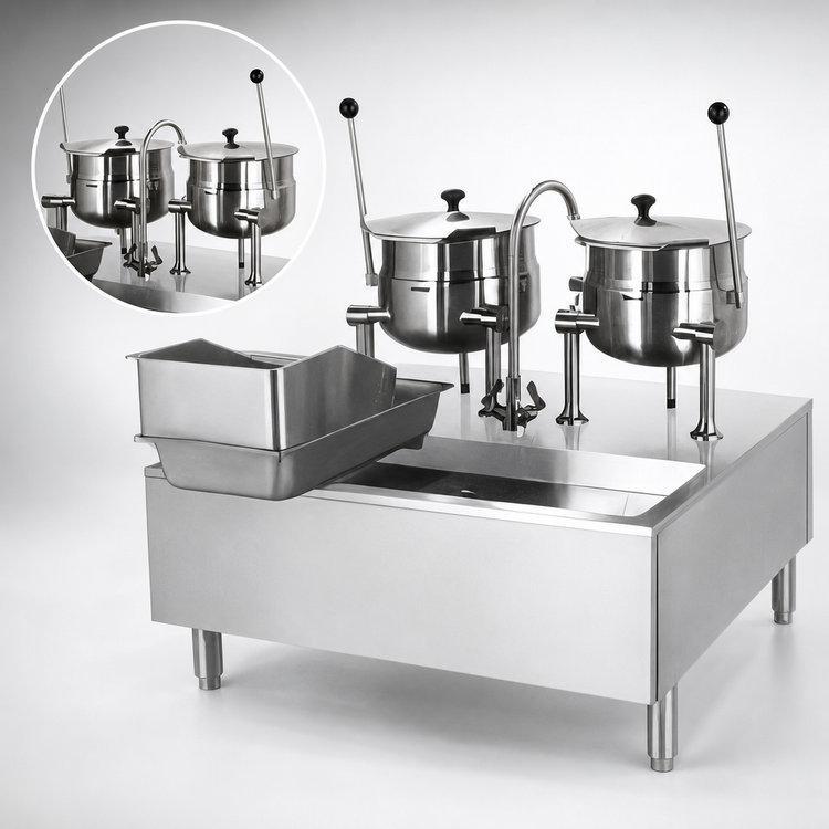Product image #3 for Cleveland Range Stand-Mounted Direct Steam Kettle/Cabinet Assembly with (2) 12-Gallon Kettles