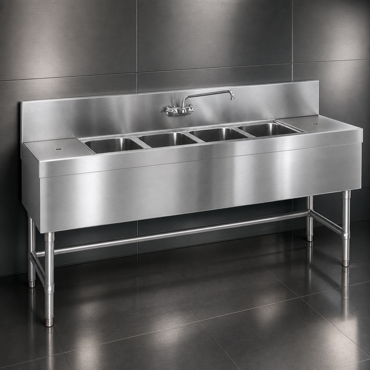 Product image #3 for Eagle Spec-Bar Four-Compartment Underbar Sink Unit with Right Drainboard, 66 Inch Wide x 24 Inch Deep