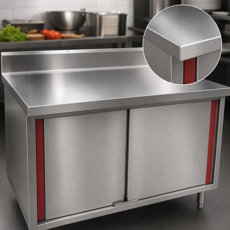 Product image #3 for Spec-Master Marine Series Enclosed Work Table with Cabinet Base and Hinged Doors, 96 x 24 Inches, 4-1/2 Inch Backsplash, 14-Gauge 304 Stainless Steel Top
