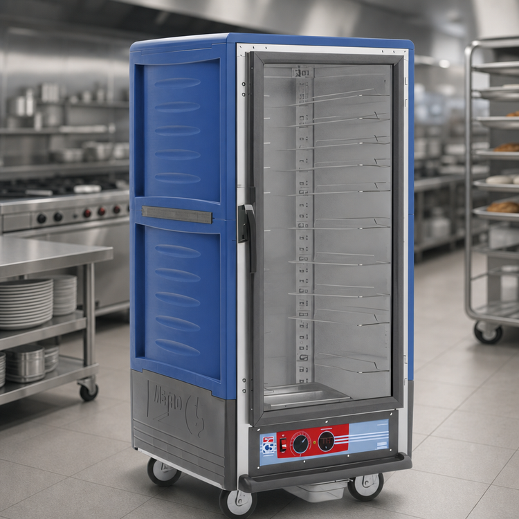 Product image #3 for Metro C5 3 Series Mobile 3/4 Height Heated Holding Cabinet with Blue Insulation Armour and Clear Polycarbonate Door