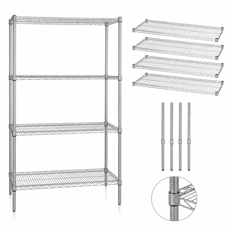 Product image #3 for Quantum 60"W x 24"D x 86"H Stationary Wire Shelving Starter Kit, 4 Shelves, 304 Stainless Steel