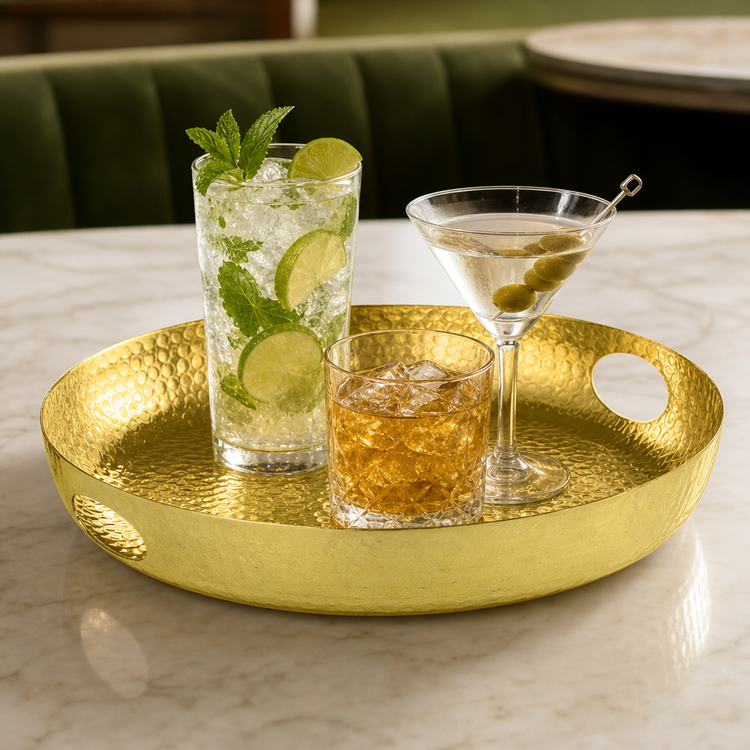 Product image #3 for American Metalcraft 16-Inch Round Hammered Aluminum Gold Beverage Tray