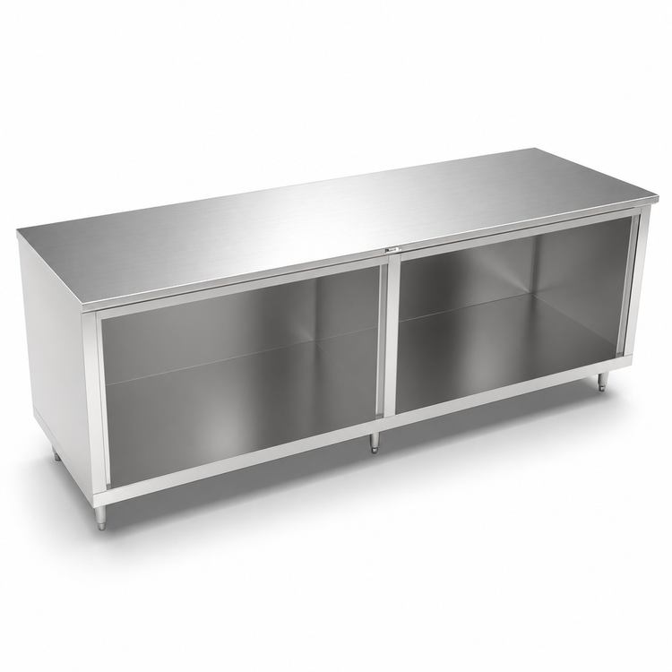 Product image #3 for John Boos 120-Inch x 30-Inch Stainless Steel Flat-Top Work Table Cabinet Base with Open Front and Safety Edge