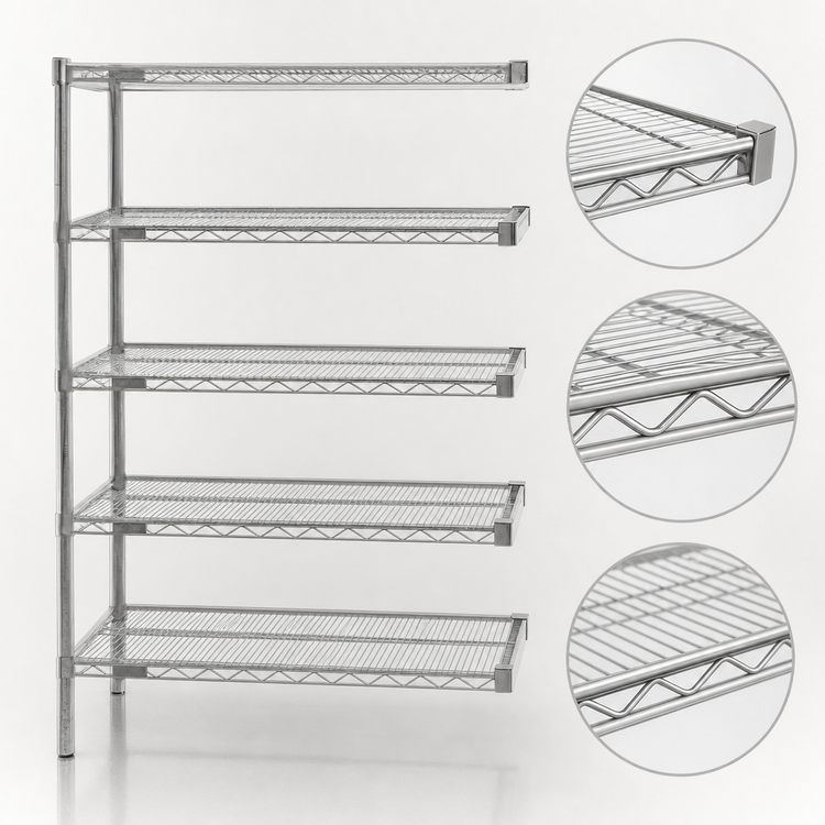 Product image #3 for Eagle Group 5-Tier Add-On QuadTruss Wire Shelving Unit, 72"W x 24"D x 74"H, Stainless Steel Finish