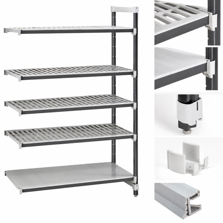 Product image #3 for Cambro Camshelving Elements XTRA Stationary Add-On Shelving Unit, 72" W x 24" D x 84" H, 5-Tier, Speckled Gray