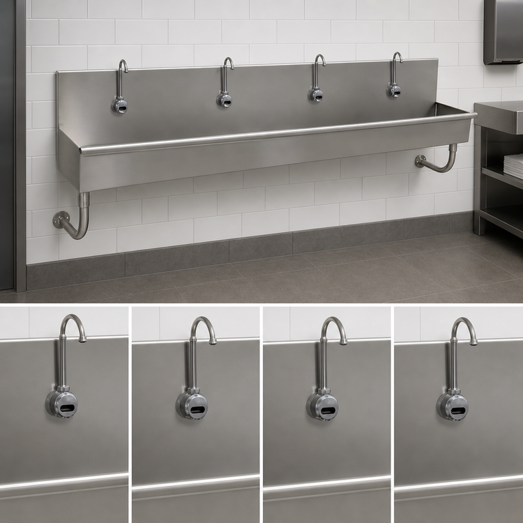Product image #3 for Advance Tabco 4-Station ADA Multiwash Wall-Mounted Hand Sink with 4 Electronic Faucets, 96 Inch