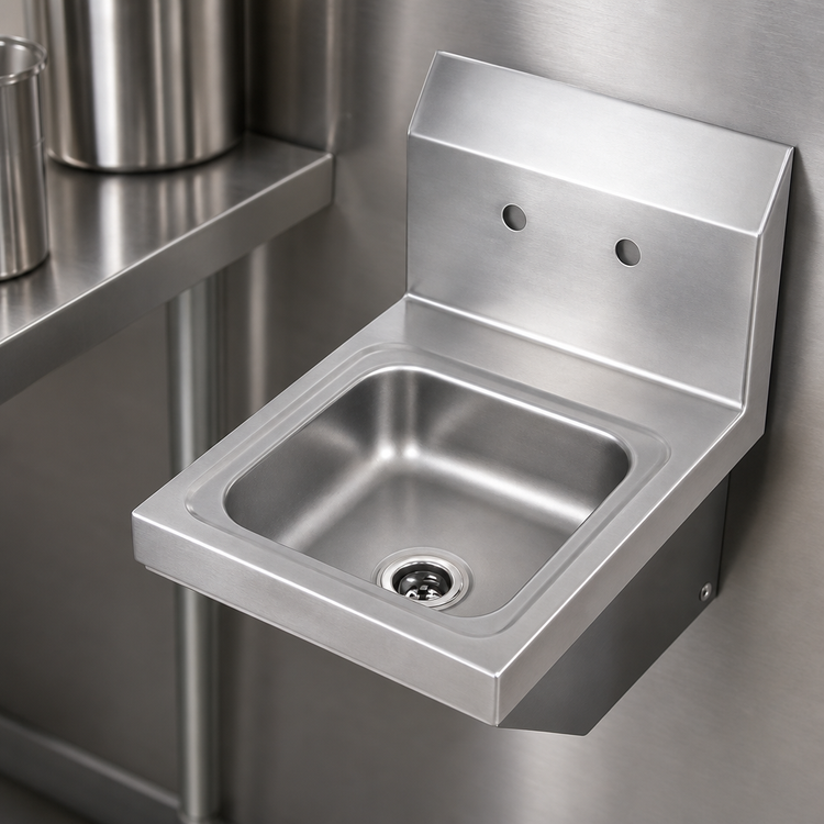 Product image #3 for BK Resources Space Saver Wall-Mounted Hand Wash Sink, 9 x 9 x 5-Inch Bowl, 304 Stainless Steel
