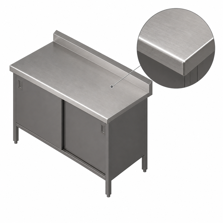 Product image #3 for John Boos Enclosed Base Stainless Steel Work Table with Sliding Doors, 72 x 30 Inches, 5-Inch Backsplash