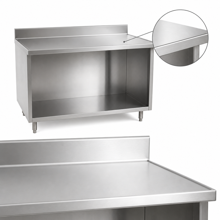 Product image #3 for Spec-Master Marine Series 120-Inch Stainless Steel Work Table with Open Front Cabinet Base and 4-1/2-Inch Backsplash
