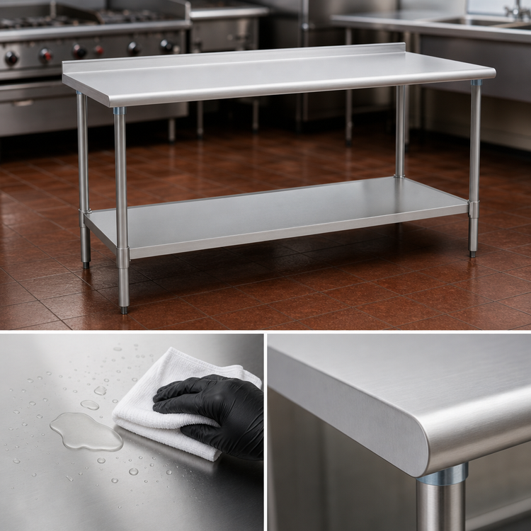 Product image #3 for Eagle Group BlendPort Budget Series 30 in. x 24 in. 430 Stainless Steel Work Table with 1-1/2 in. Rear Upturn and Adjustable Undershelf