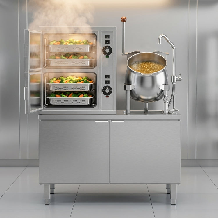 Product image #2 for Crown SCX-2-10 Two Compartment Full-Size Steam Coil Convection Steamer with 10 Gallon Kettle