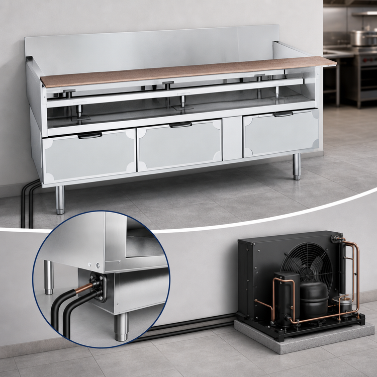 Product image #3 for La Rosa 54-Inch Stainless Steel Two-Section Refrigerated Equipment Stand with 4 Drawers, Remote Refrigeration