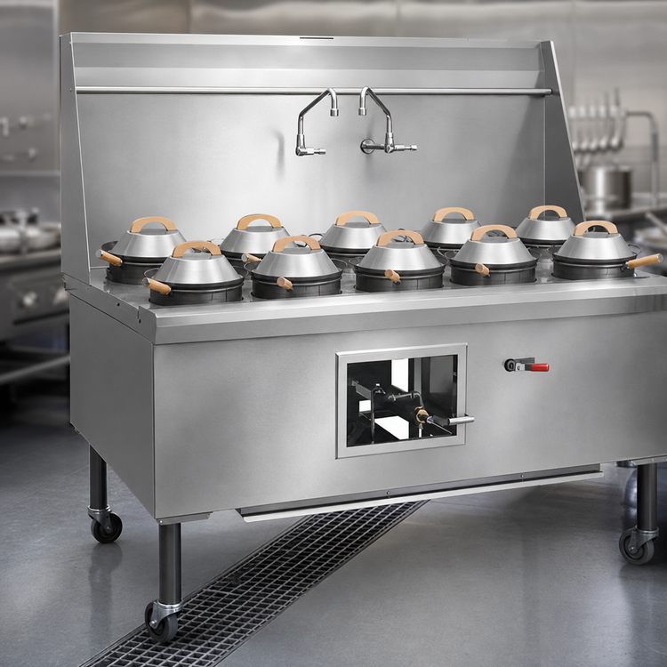 Product image #3 for Imperial 214-Inch Gas Wok Range with 8 Burners, Water-Cooled Top, and Built-In Drain System