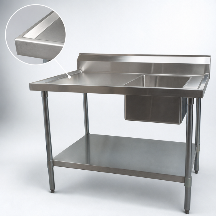 Product image #3 for BK Resources 72 Inch x 30 Inch Stainless Steel Sink Table with Right-Hand Prep Sink and Undershelf