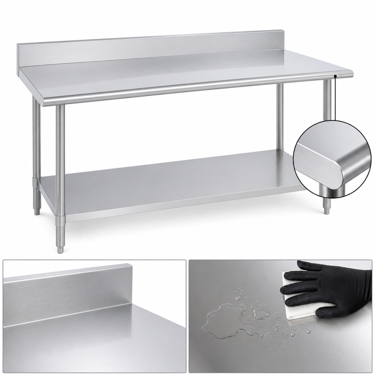 Product image #3 for Duke Deluxe 48 Inch W x 30 Inch D Stainless Steel Work Table with 5 Inch Riser and Stainless Undershelf