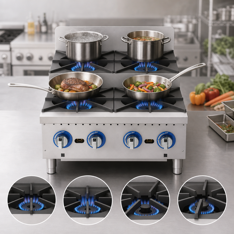 Product image #3 for Globe 24-Inch Gas Countertop Hotplate with 2 Open Burners and 2 Step-Up Open Burners