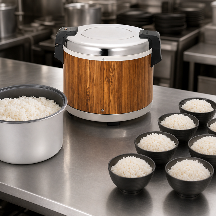 Product image #3 for Commercial Electric Rice Warmer, 30-Cup Capacity, Stainless Steel, Wood Grain Finish
