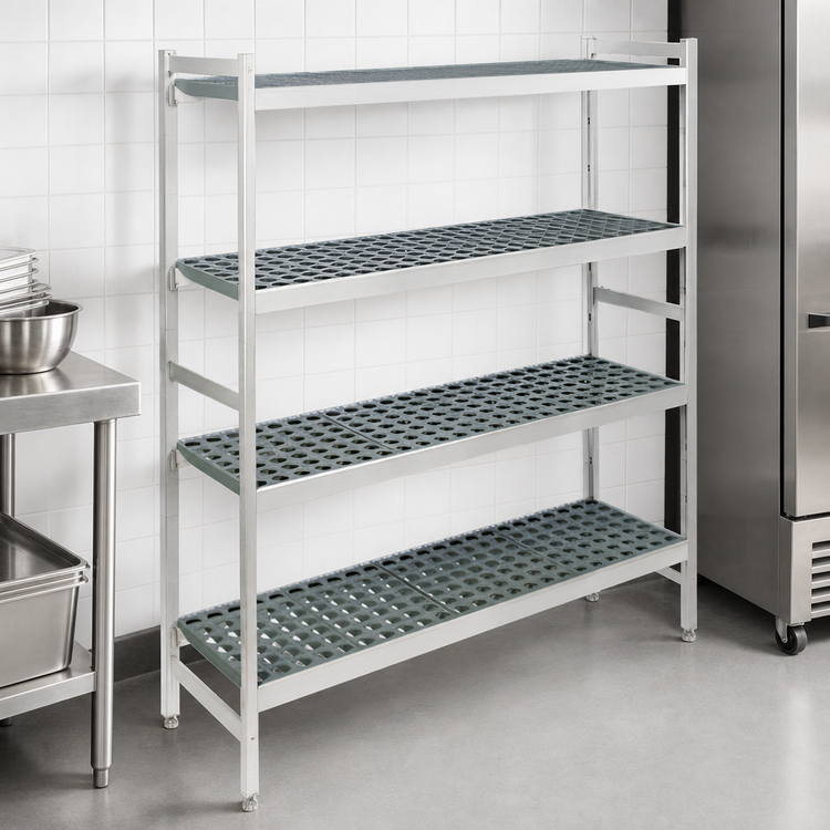 Product image #3 for Fermostock 4-Tier Perforated Polymer Starter Shelving Unit, 38"W x 14"D x 83"H, Gray