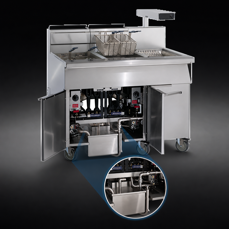 Product image #3 for Imperial 75 lb Gas Tube-Fired Floor Model Side Car Fryer Filter System with Drain Station and Electronic Thermostat