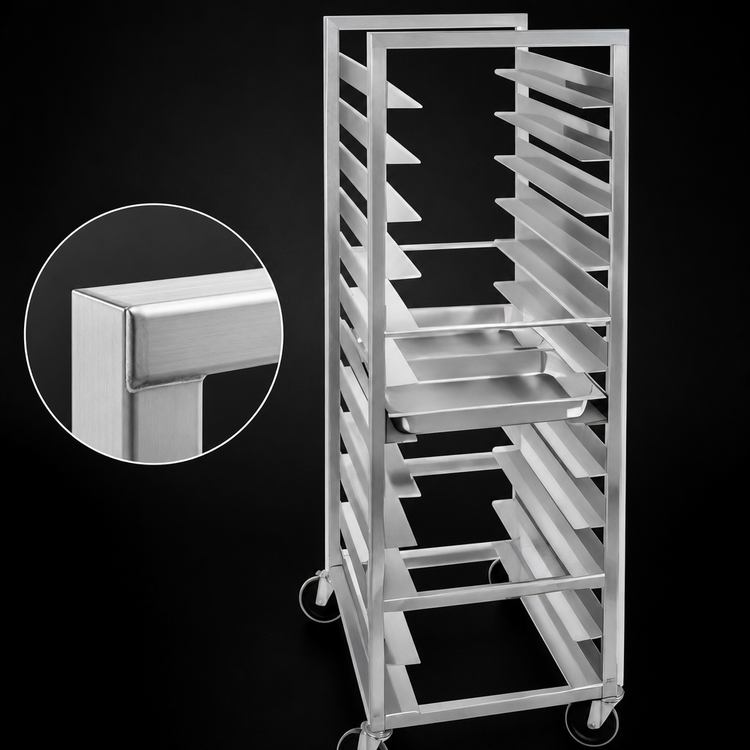 Product image #3 for Lifetime Tough Extra Heavy-Duty End-Load 12 x 20 Steam Table Pan Rack with Casters, 36-Inch Height, Aluminum, 10-Pan Capacity