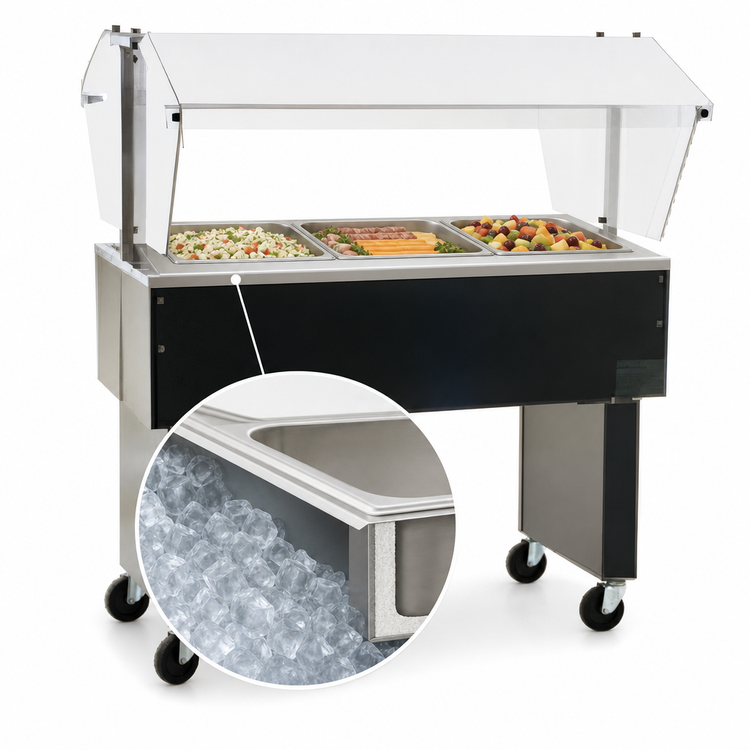 Product image #3 for Eagle Group Service Mate Portable 3-Pan Ice-Cooled Buffet Cold Pan Unit, 48-Inch Wide, Open Base