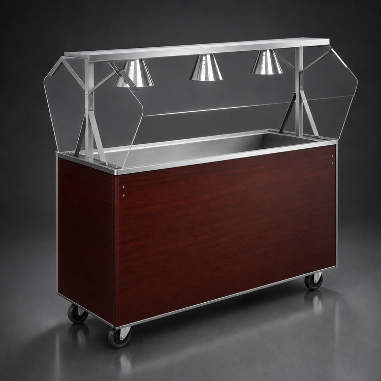 Product image #3 for Vollrath 2-Series Affordable Portable 46-Inch 3-Pan Non-Refrigerated Cold Food Station with Buffet Breath Guard, Cherry Woodgrain Solid Base