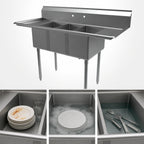 Thumbnail image #3 for BK Resources ES-3-1220-12-12T 60-Inch 3-Compartment Stainless Steel Sink with Dual Drainboards, 18-Gauge, 9-Inch Backsplash